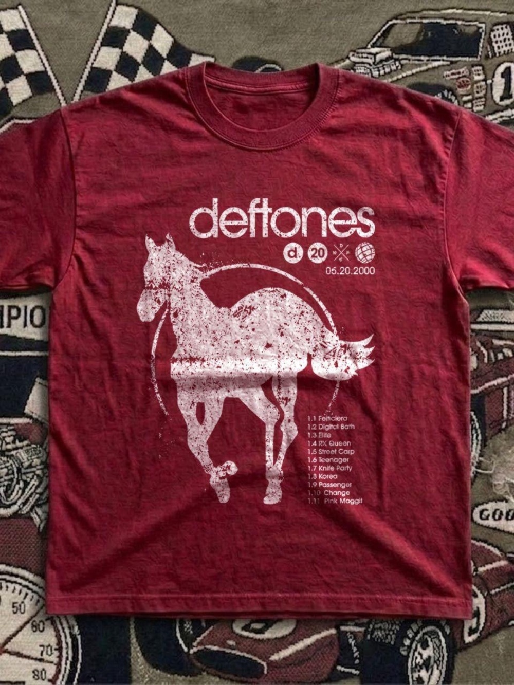 Gildan Red Deftones Graphic Tee with White Horse Print